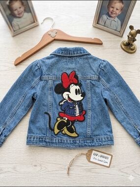 GAP x Disney Girls' Blue Denim Minnie Mouse Jacket